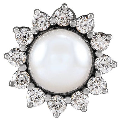 14K Gold Cultured White Akoya Pearl and Diamond Pendant