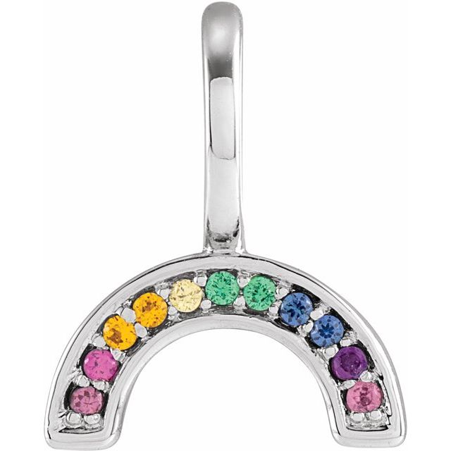 14K Gold Natural Multi-Gemstone Rainbow Charm Pendant