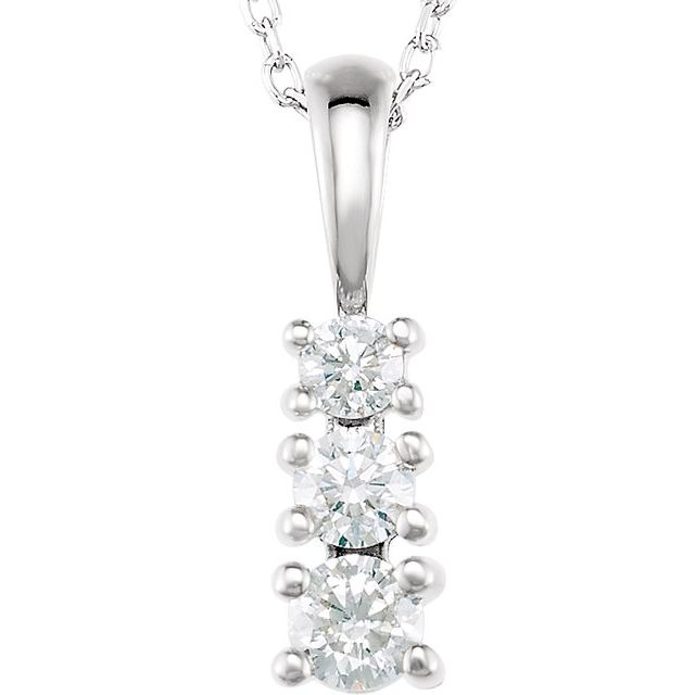 14K Gold Natural Diamond 3-Stone Necklace - Options Available