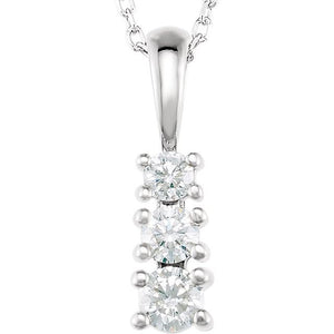 14K Gold Natural Diamond 3-Stone Necklace - Options Available