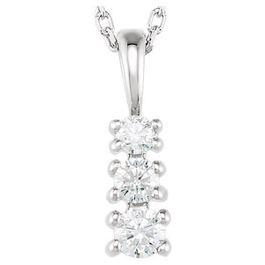 14K Gold Natural Diamond 3-Stone Necklace - Options Available