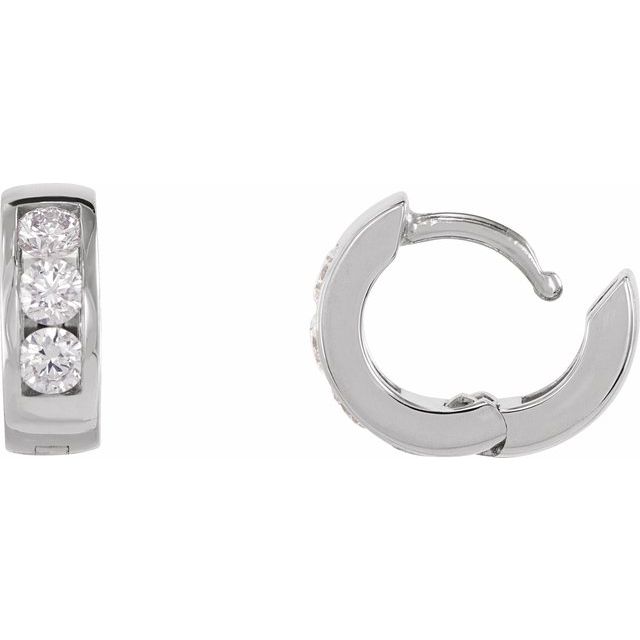 14K Gold Natural Diamond Hinged Hoop Earrings