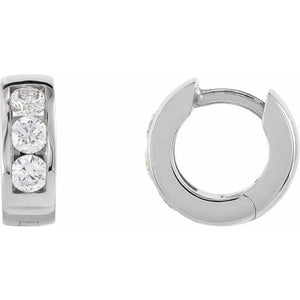 14K Gold Natural Diamond Hinged Hoop Earrings