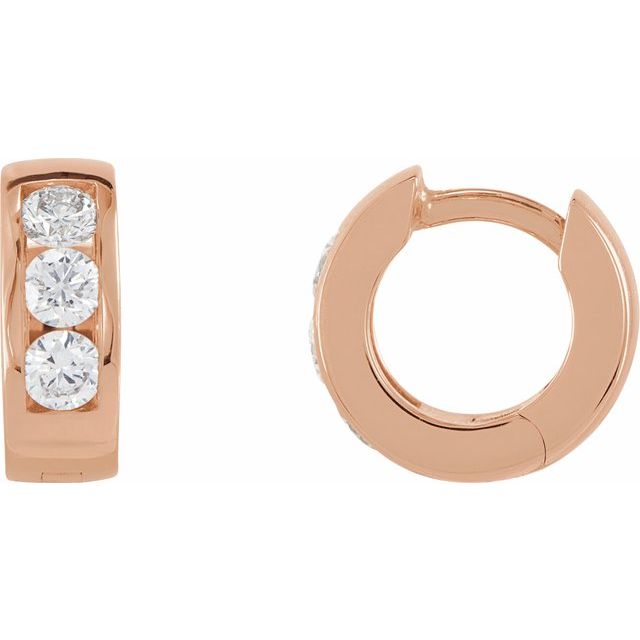 14K Gold Natural Diamond Hinged Hoop Earrings