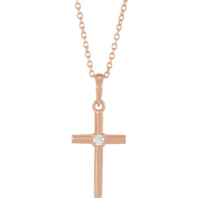 14K Yellow Gold 16-18" Natural Diamond Cross Necklace - Elegant Design