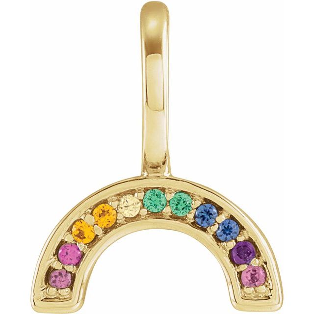 14K Gold Natural Multi-Gemstone Rainbow Charm Pendant