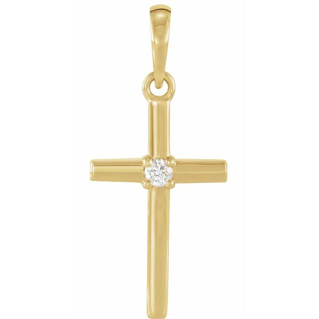 14K Yellow Gold .015 CT Natural Diamond Cross Necklace