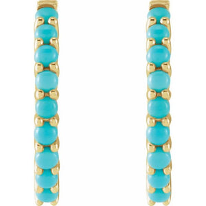 14K White Gold Natural Turquoise 12.2 mm Huggie Hoop Earrings