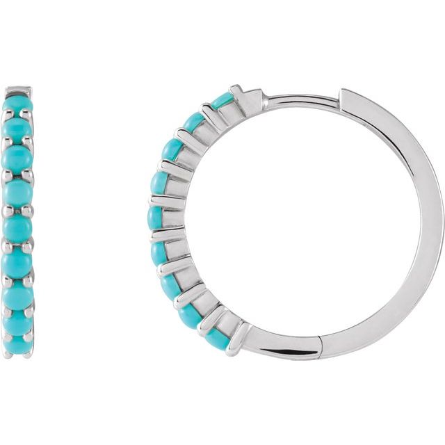 14K White Gold Natural Turquoise 12.2 mm Huggie Hoop Earrings