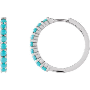 14K White Gold Natural Turquoise 12.2 mm Huggie Hoop Earrings