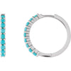 14K White Gold Natural Turquoise 12.2 mm Huggie Hoop Earrings