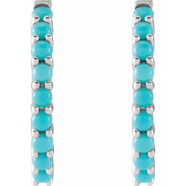 14K White Gold Natural Turquoise 12.2 mm Huggie Hoop Earrings