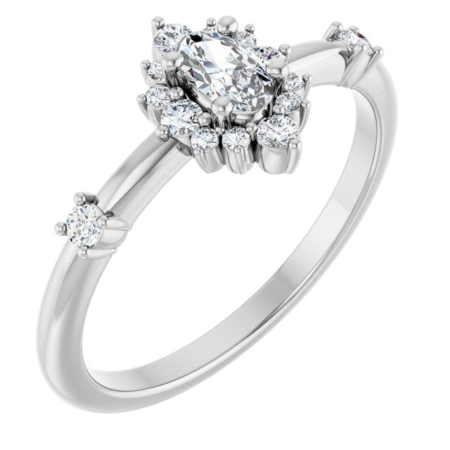 14K Gold Lab-Grown Alexandrite And Natural Diamond Halo-Style Ring