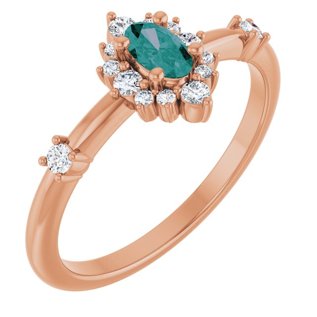 14K Gold Lab-Grown Alexandrite And Natural Diamond Halo-Style Ring