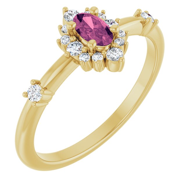 14K Gold Lab-Grown Alexandrite And Natural Diamond Halo-Style Ring