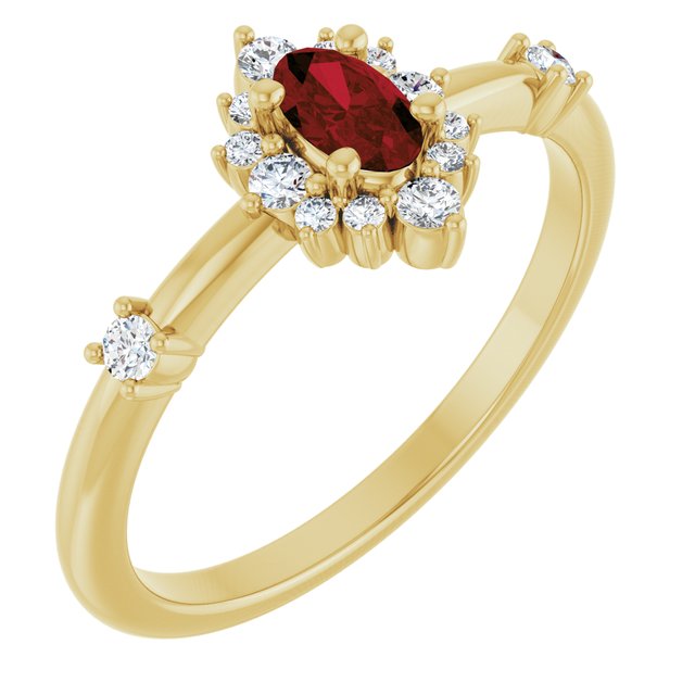 14K Gold Lab-Grown Alexandrite And Natural Diamond Halo-Style Ring