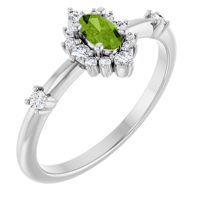 14K Gold Lab-Grown Alexandrite And Natural Diamond Halo-Style Ring