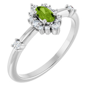 14K Gold Lab-Grown Alexandrite And Natural Diamond Halo-Style Ring