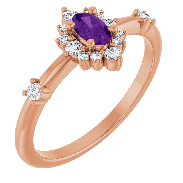 14K Gold Lab-Grown Alexandrite And Natural Diamond Halo-Style Ring