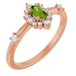 14K Gold Lab-Grown Alexandrite And Natural Diamond Halo-Style Ring