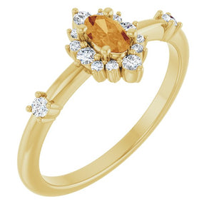 14K Gold Lab-Grown Alexandrite And Natural Diamond Halo-Style Ring