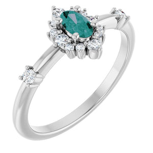 14K Gold Lab-Grown Alexandrite And Natural Diamond Halo-Style Ring