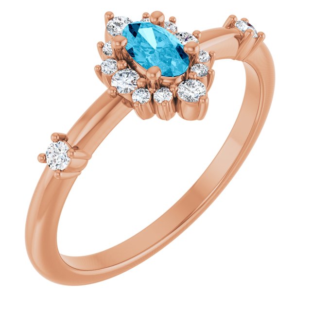 14K Gold Lab-Grown Alexandrite And Natural Diamond Halo-Style Ring