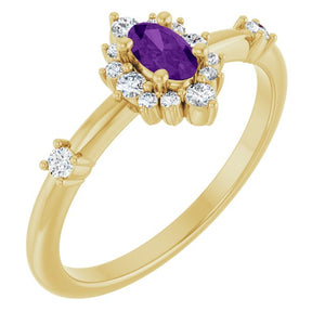 14K Gold Lab-Grown Alexandrite And Natural Diamond Halo-Style Ring