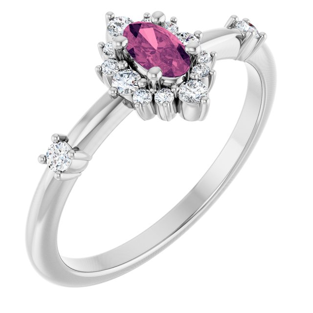 14K Gold Lab-Grown Alexandrite And Natural Diamond Halo-Style Ring