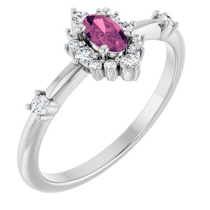 14K Gold Lab-Grown Alexandrite And Natural Diamond Halo-Style Ring