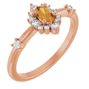 14K Gold Lab-Grown Alexandrite And Natural Diamond Halo-Style Ring
