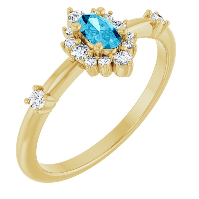 14K Gold Lab-Grown Alexandrite And Natural Diamond Halo-Style Ring