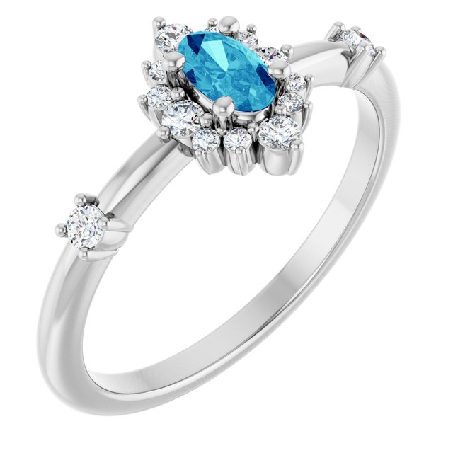 14K Gold Lab-Grown Alexandrite And Natural Diamond Halo-Style Ring