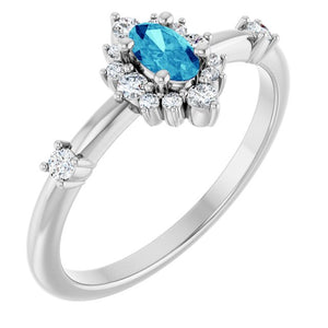 14K Gold Lab-Grown Alexandrite And Natural Diamond Halo-Style Ring