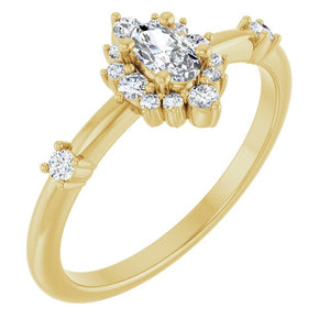 14K Gold Lab-Grown Alexandrite And Natural Diamond Halo-Style Ring