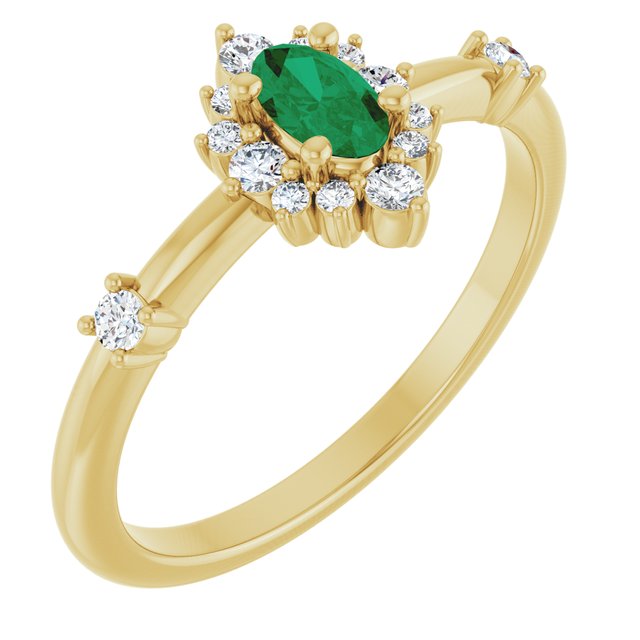 14K Gold Lab-Grown Alexandrite And Natural Diamond Halo-Style Ring