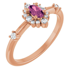 14K Gold Lab-Grown Alexandrite And Natural Diamond Halo-Style Ring