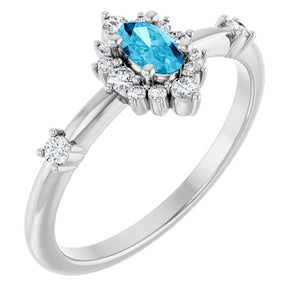 14K Gold Lab-Grown Alexandrite And Natural Diamond Halo-Style Ring