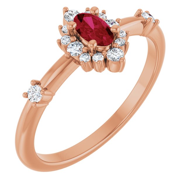 14K Gold Lab-Grown Alexandrite And Natural Diamond Halo-Style Ring