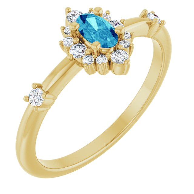 14K Gold Lab-Grown Alexandrite And Natural Diamond Halo-Style Ring