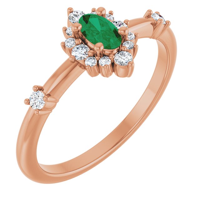 14K Gold Lab-Grown Alexandrite And Natural Diamond Halo-Style Ring