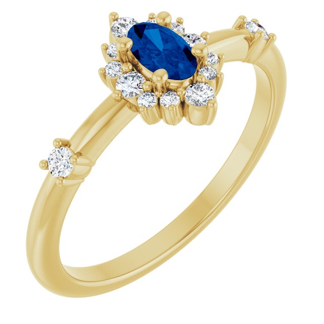 14K Gold Lab-Grown Alexandrite And Natural Diamond Halo-Style Ring