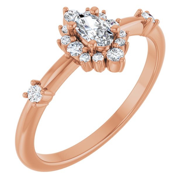 14K Gold Lab-Grown Alexandrite And Natural Diamond Halo-Style Ring