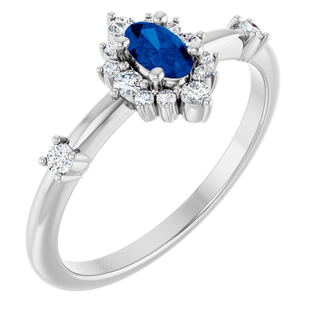 14K Gold Lab-Grown Alexandrite And Natural Diamond Halo-Style Ring