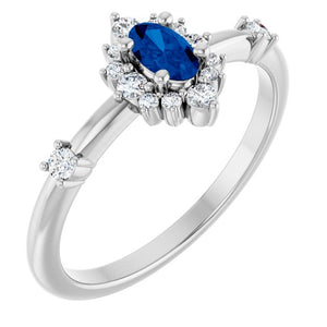 14K Gold Lab-Grown Alexandrite And Natural Diamond Halo-Style Ring
