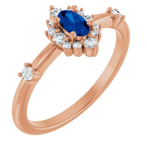 14K Gold Lab-Grown Alexandrite And Natural Diamond Halo-Style Ring