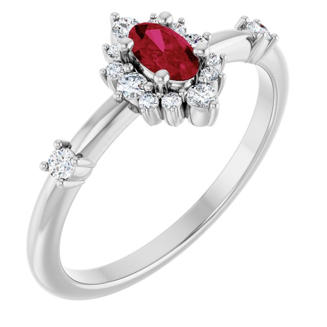 14K Gold Lab-Grown Alexandrite And Natural Diamond Halo-Style Ring