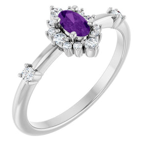 14K Gold Lab-Grown Alexandrite And Natural Diamond Halo-Style Ring