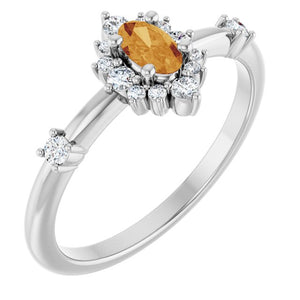 14K Gold Lab-Grown Alexandrite And Natural Diamond Halo-Style Ring