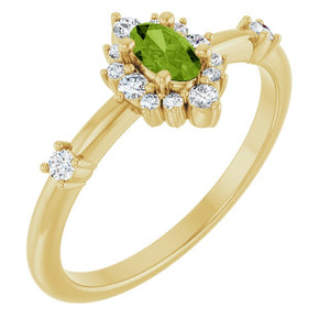 14K Gold Lab-Grown Alexandrite And Natural Diamond Halo-Style Ring